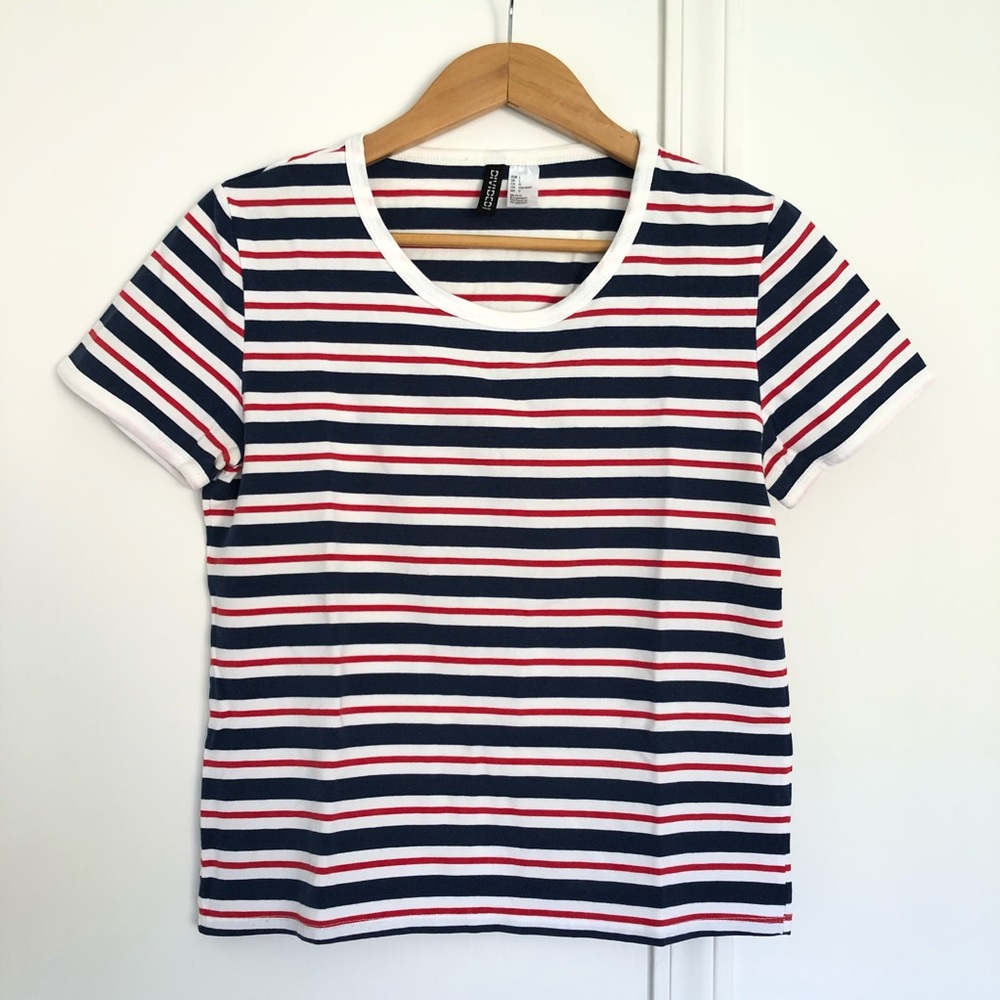 H&M Stripe Stretchy Tee Wes Andersen VTG Vibes